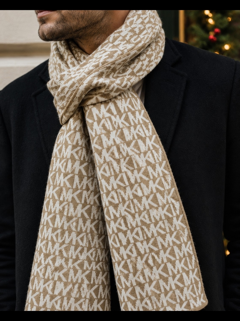 Michael Kors Beige Logo Knit Scarf for Men